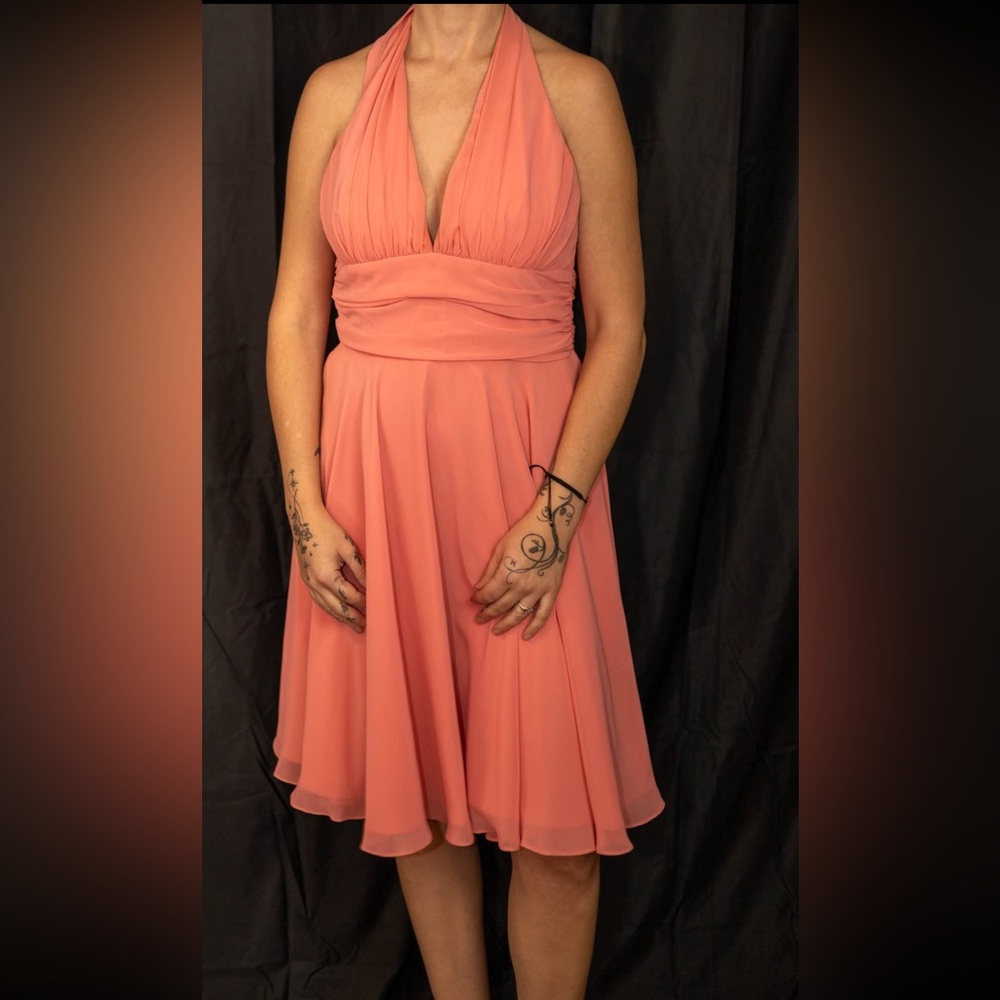 Short chiffon dress peach/coral